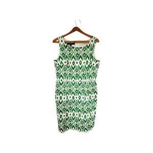Nine West Ikat Green & White Sleeveless Sheath Dress Sz 14